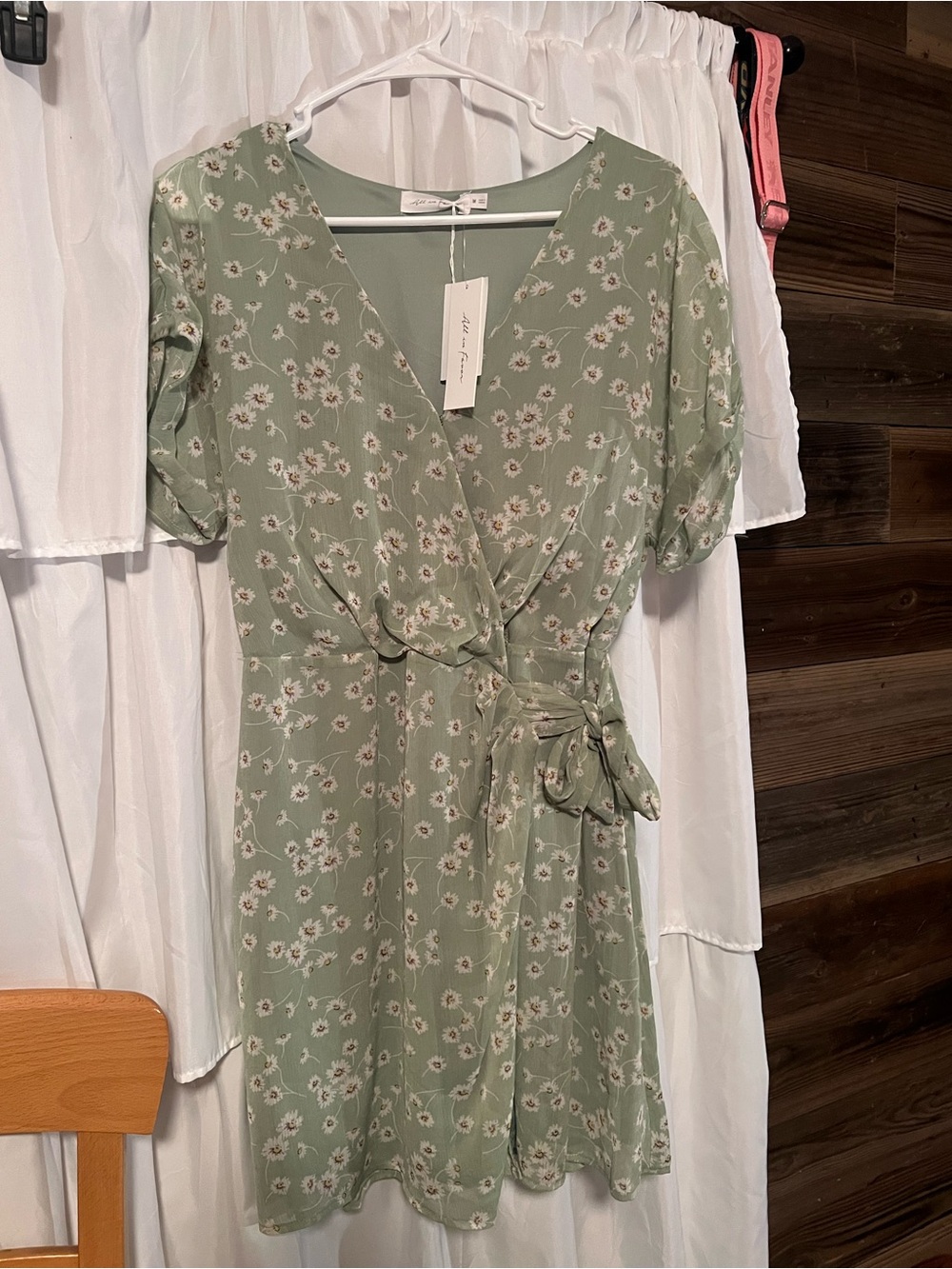 All in Favor Sage Green Floral Wrap Mini Dress